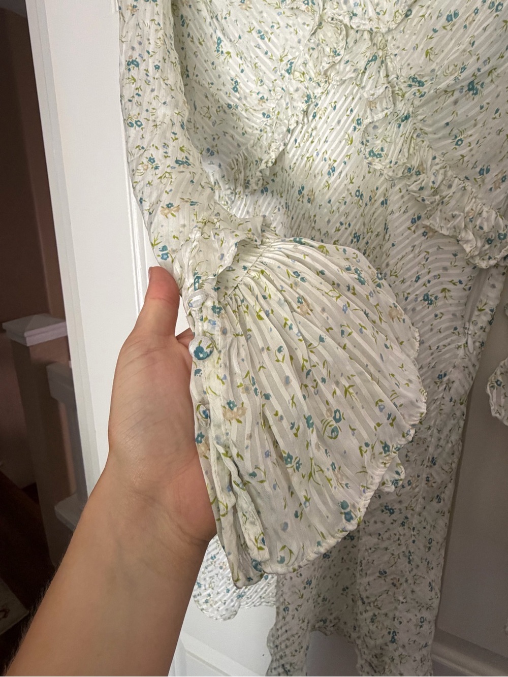 Free People Light Green Floral Ruffle Mini Dress - Picture 2 of 4